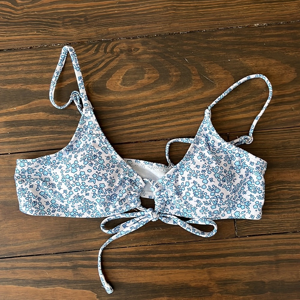 Blue and white floral bikini top